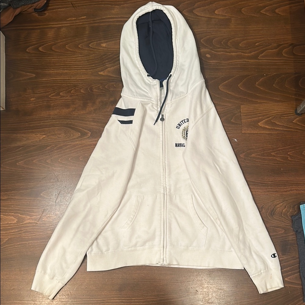 White Navy Academy Zip-up hoodie